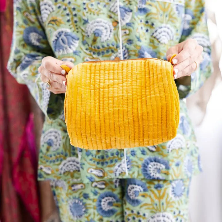 Rahab's Rope Velvet Cosmetic Pouch-mustard